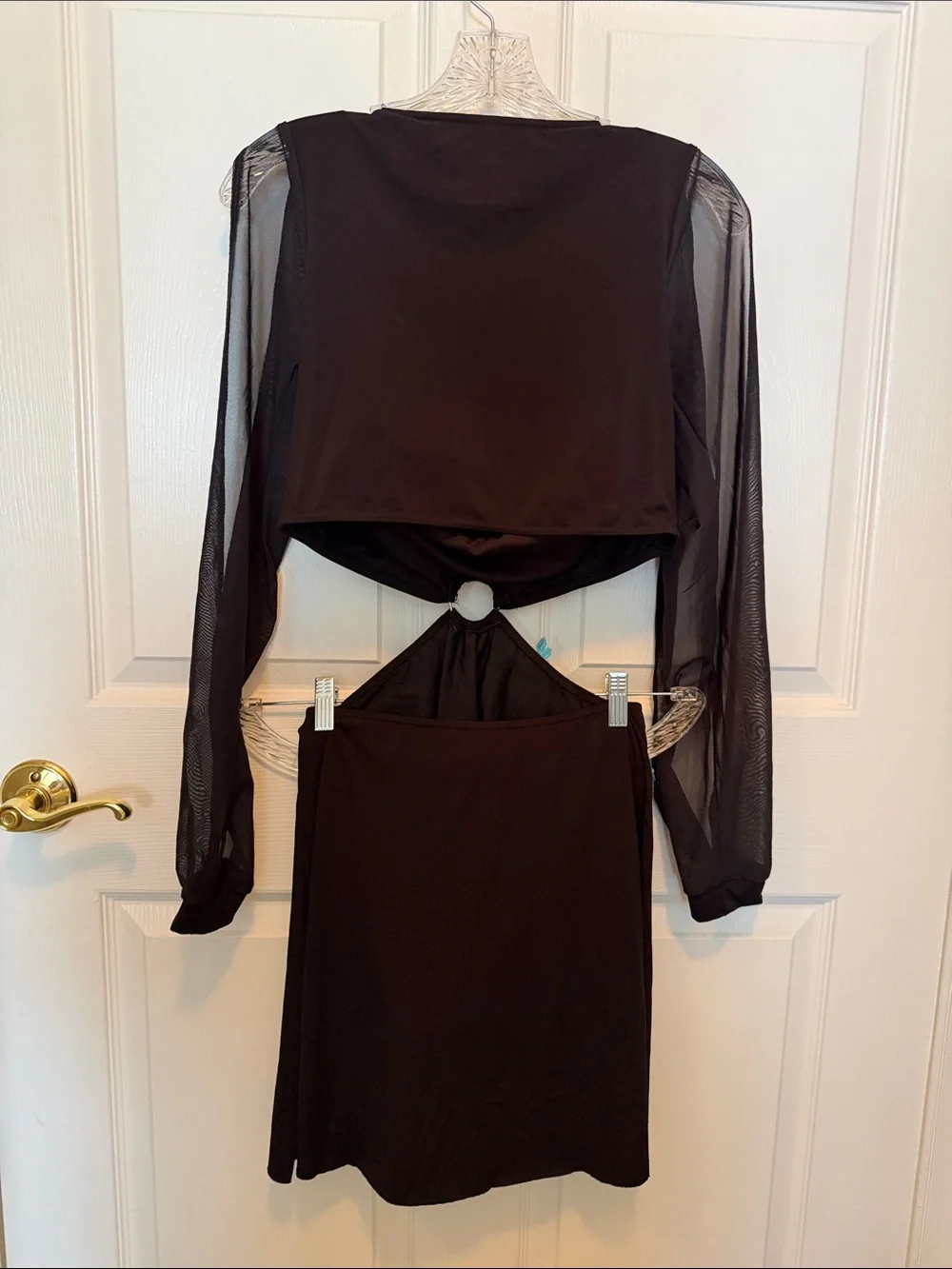 Weissman Black Dance Dress with Teal Floral Appliqué